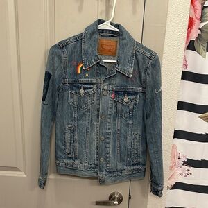 Levi's Classic Blue Denim Jacket with Colorful Embroidery